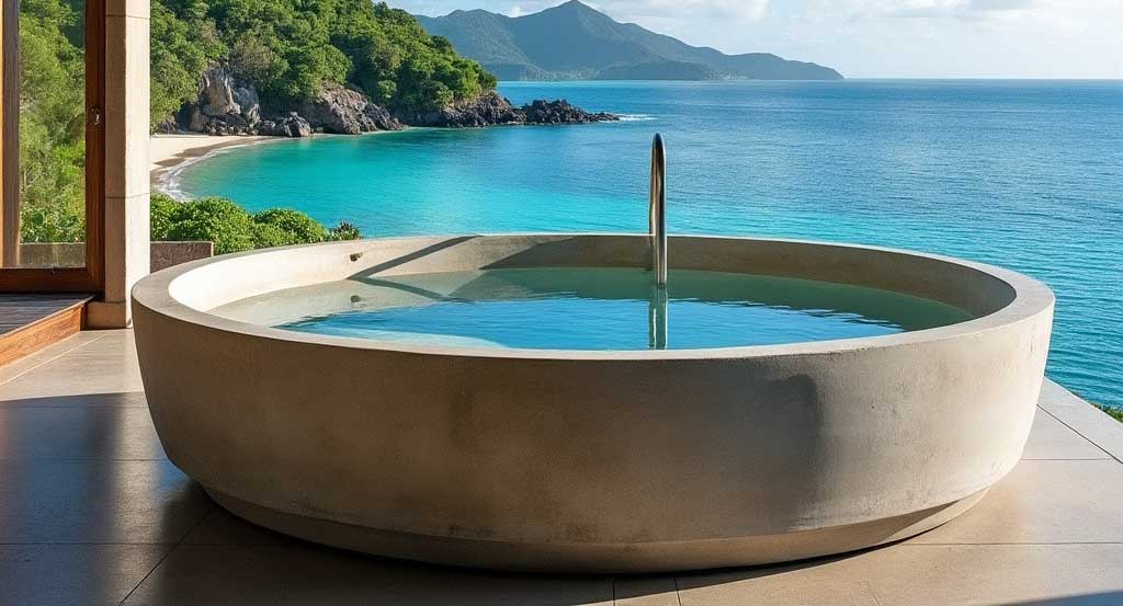 אמבט בטון על רקע האוקינוס