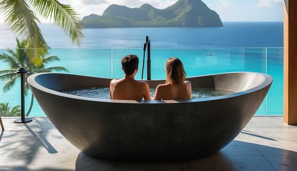 אמבט חוץ על רקע אי באוקינוס